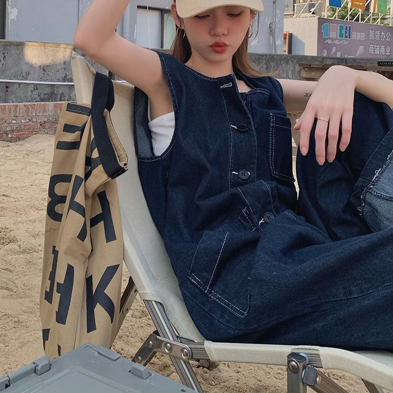 韓国♡スタイルアップ 叶う♪ デニム セットアップ サロペット ノースリーブ 韓国♡スタイルアップ 叶う♪ デニム セットアップ サロペット