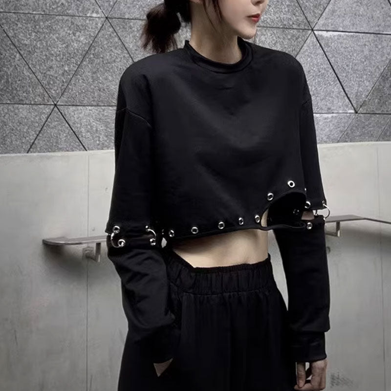 原宿系ダンス洋服ショート丈トップス 長袖Tシャツレデイーズカジュアル