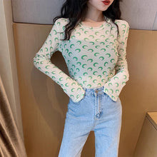 画像をギャラリービューアに読み込む, 月柄トップス長袖カットソー薄手透け感Tシャツインナーダンス衣装ヒップホップHIPHOPレディースストリート個性的スター韓国おしゃれ総柄
