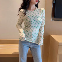 画像をギャラリービューアに読み込む, 月柄トップス長袖カットソー薄手透け感Tシャツインナーダンス衣装ヒップホップHIPHOPレディースストリート個性的スター韓国おしゃれ総柄
