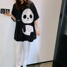 画像をギャラリービューアに読み込む, 韓国漫画パンダ柄オールマッチルーズトップ半袖Tシャツ
