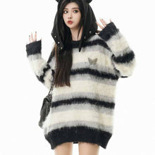 画像をギャラリービューアに読み込む, 韓国版冬の厚手セーターゆったり衝突色ストライプセーターニットトップスカップルレトロoversizeセーター
