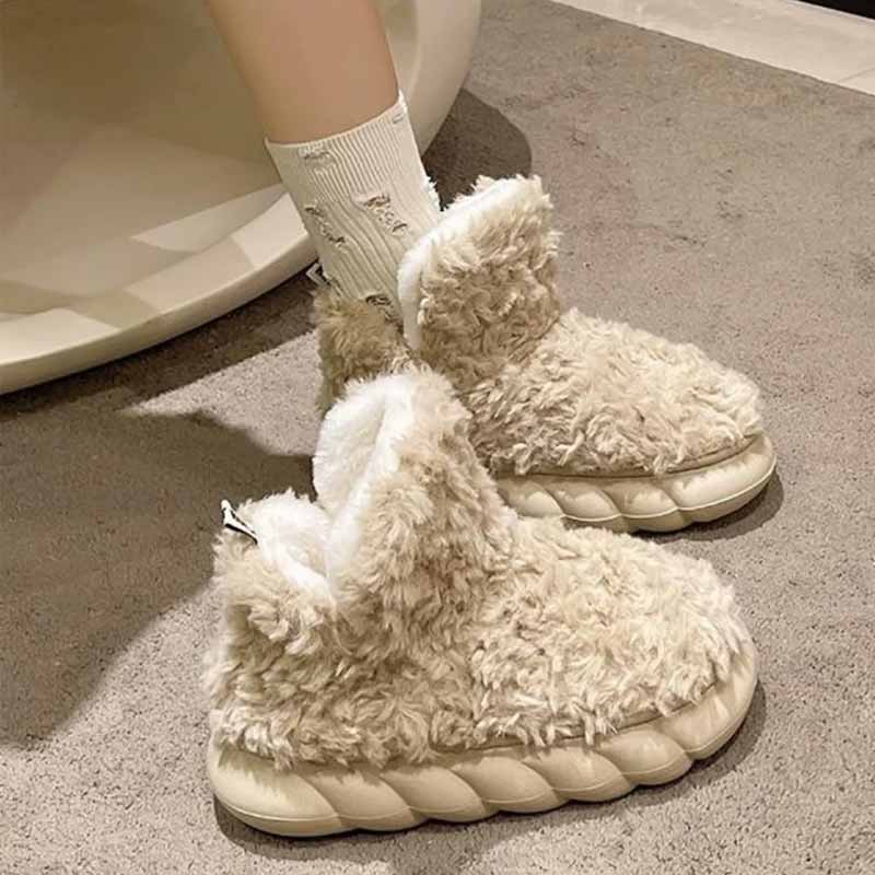 綿靴新型かわいい子羊の毛と綿毛の保温婦人靴厚底綿靴