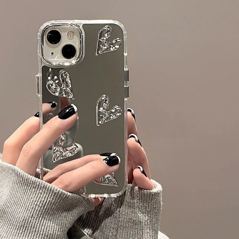 ハート型のiPhoneケースハートモチーフ 背面ミラー iphoneケース