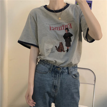 画像をギャラリービューアに読み込む, 新しいレトロプリントラウンドネックTシャツusedライクな配色デザイン半袖Tシャツ
