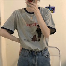 画像をギャラリービューアに読み込む, 新しいレトロプリントラウンドネックTシャツusedライクな配色デザイン半袖Tシャツ
