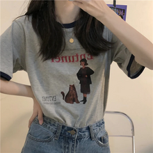 画像をギャラリービューアに読み込む, 新しいレトロプリントラウンドネックTシャツusedライクな配色デザイン半袖Tシャツ
