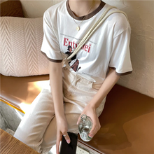 画像をギャラリービューアに読み込む, 新しいレトロプリントラウンドネックTシャツusedライクな配色デザイン半袖Tシャツ
