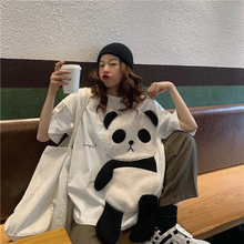 画像をギャラリービューアに読み込む, 韓国漫画パンダ柄オールマッチルーズトップ半袖Tシャツ
