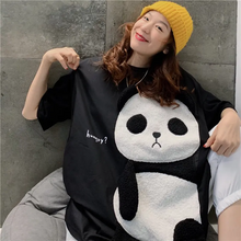 画像をギャラリービューアに読み込む, 韓国漫画パンダ柄オールマッチルーズトップ半袖Tシャツ
