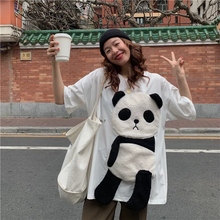 画像をギャラリービューアに読み込む, 韓国漫画パンダ柄オールマッチルーズトップ半袖Tシャツ
