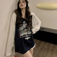 画像をギャラリービューアに読み込む, 新しいルーズフード付きプリントTシャツトップ韓国ストリートスタイルガールトレンドレター長袖トップ
