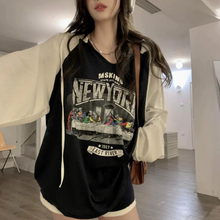 画像をギャラリービューアに読み込む, 新しいルーズフード付きプリントTシャツトップ韓国ストリートスタイルガールトレンドレター長袖トップ
