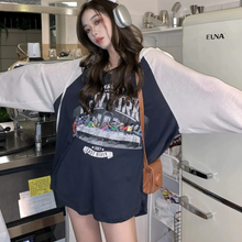 画像をギャラリービューアに読み込む, 新しいルーズフード付きプリントTシャツトップ韓国ストリートスタイルガールトレンドレター長袖トップ
