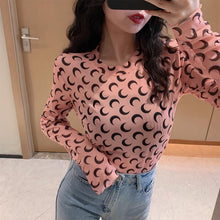 画像をギャラリービューアに読み込む, 月柄トップス長袖カットソー薄手透け感Tシャツインナーダンス衣装ヒップホップHIPHOPレディースストリート個性的スター韓国おしゃれ総柄
