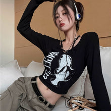 画像をギャラリービューアに読み込む, 韓国ファッションショート丈 ロンT ロゴデザイ長袖Tシャツレディース原宿系ダンス洋服
