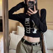 画像をギャラリービューアに読み込む, 韓国ファッションショート丈 ロンT ロゴデザイ長袖Tシャツレディース原宿系ダンス洋服
