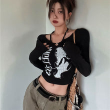 画像をギャラリービューアに読み込む, 韓国ファッションショート丈 ロンT ロゴデザイ長袖Tシャツレディース原宿系ダンス洋服
