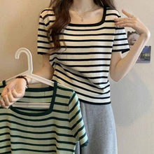 画像をギャラリービューアに読み込む, ストライプ半袖トップスタンクトップ夏Tシャツ
