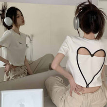 画像をギャラリービューアに読み込む, 夏中空愛半袖 Tシャツレタープリントスリムトップス韓国ファッション韓流 Tシャツ
