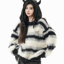 画像をギャラリービューアに読み込む, 韓国版冬の厚手セーターゆったり衝突色ストライプセーターニットトップスカップルレトロoversizeセーター

