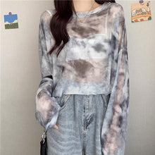画像をギャラリービューアに読み込む, 春夏用 タイダイ柄 ワイドシルエット メッシュ長袖TシャツUVカット/リゾート着用 女性用 トップス
