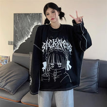 画像をギャラリービューアに読み込む, 女子向けダーク系アニメレタープリントロンTシャツオーバーサイズインスタ風 二次元コーデトップス 通学
