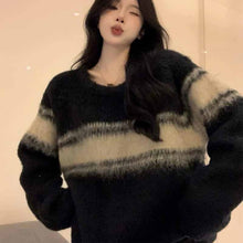 画像をギャラリービューアに読み込む, 新韓版セーターゆったりレトロストライプニットトップスジャケットで着やせセーター
