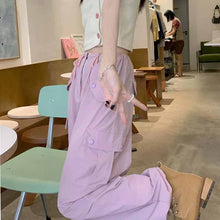 画像をギャラリービューアに読み込む, ピンクカジュアルパンツ女性の夏の薄いセクションハイウエストパンツルーズオーバーオール
