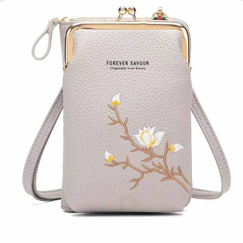 韓国版携帯バッグ女性斜め掛け新型刺繍柄携帯バッグ財布両用