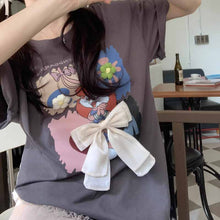 画像をギャラリービューアに読み込む, 半袖プリント Tシャツ立体弓半袖 Tシャツルーズ新しいカジュアルトップスイントレンディなラウンドネック漫画プリントトップス
