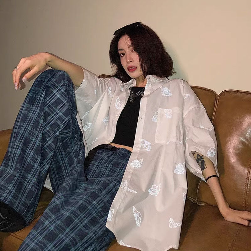 原宿系ダンス洋服バタフライリフレクティブ半袖シャツ