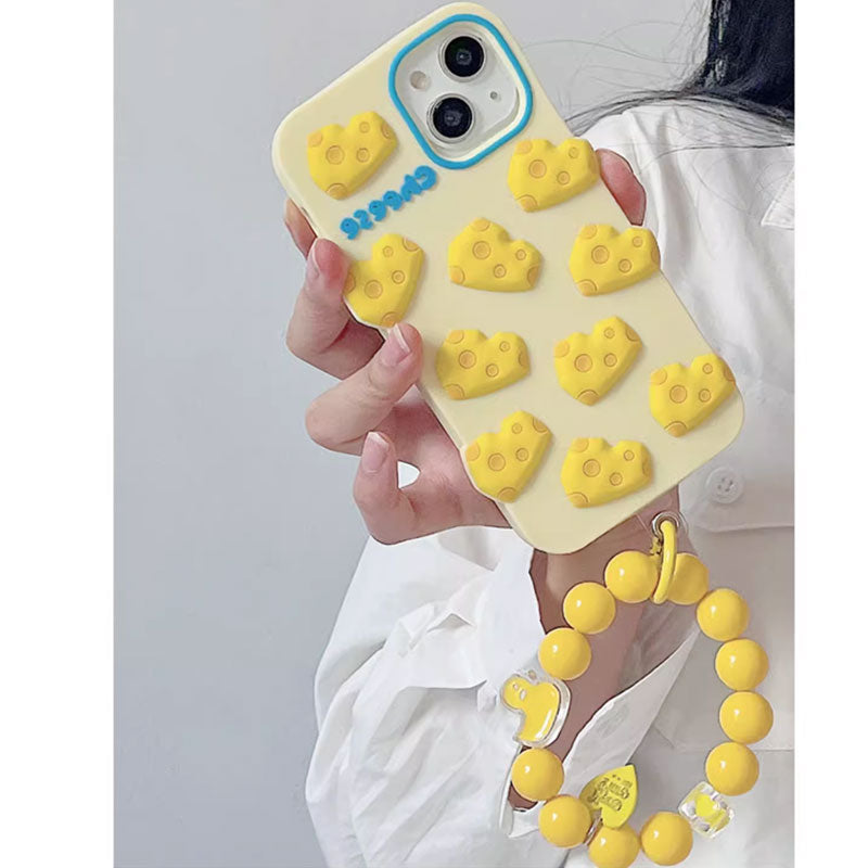 かわいいiphoneケースチーズスマホグリップシリコンiphone 13 iphone 14 iphone 15 iphone 16ブレスレット付き漫画ケース