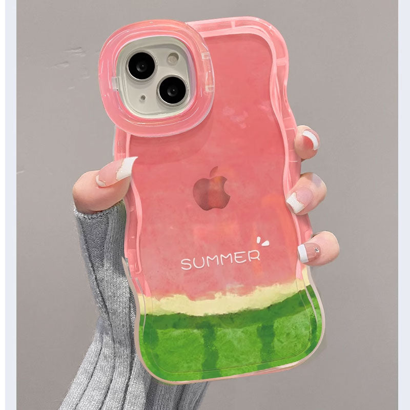 スタンド付きフルーツスイカケースiphoneケースチーズスマホグリップ