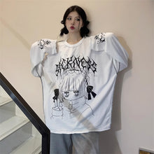 画像をギャラリービューアに読み込む, 女子向けダーク系アニメレタープリントロンTシャツオーバーサイズインスタ風 二次元コーデトップス 通学
