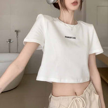 画像をギャラリービューアに読み込む, 夏中空愛半袖 Tシャツレタープリントスリムトップス韓国ファッション韓流 Tシャツ
