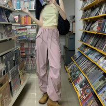 画像をギャラリービューアに読み込む, ピンクカジュアルパンツ女性の夏の薄いセクションハイウエストパンツルーズオーバーオール
