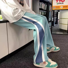 画像をギャラリービューアに読み込む, 原宿系無地ストレートダンス衣装バイカラーボタンデニムHIPHOPピンクロングワイドパンツヒップホップ個性的奇抜大きいサイズハイウエス

