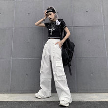 画像をギャラリービューアに読み込む, 無地ストレートダンス衣装バイカラーボタンデニムHIPHOPロングワイドパンツヒップホップ個性的奇抜大きいサイズハイウエス
