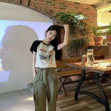 画像をギャラリービューアに読み込む, 韓国風 レトロプリント スリムフィット ショートTシャツ 夏 デイリーファッション 女性用

