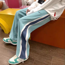 画像をギャラリービューアに読み込む, 原宿系無地ストレートダンス衣装バイカラーボタンデニムHIPHOPピンクロングワイドパンツヒップホップ個性的奇抜大きいサイズハイウエス
