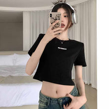 画像をギャラリービューアに読み込む, 夏中空愛半袖 Tシャツレタープリントスリムトップス韓国ファッション韓流 Tシャツ
