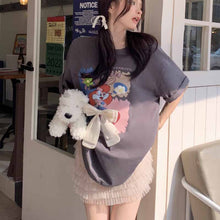 画像をギャラリービューアに読み込む, 半袖プリント Tシャツ立体弓半袖 Tシャツルーズ新しいカジュアルトップスイントレンディなラウンドネック漫画プリントトップス
