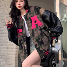 画像をギャラリービューアに読み込む, 迷彩　ミリタリー　刺繍　ワッペン　スタジャン　ベースボールジャケット　韓国系ファッション　韓国　ジャケット　ブルゾン　ジャンパー　レディース　メンズ　ダンス衣装 イベント　個性的　奇抜　ストリート　HIPHOP　アウター原宿系スタイル ファッション 韓国 個性 派手 奇抜 モテカワ 派手
