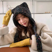 画像をギャラリービューアに読み込む, 2023新型かわいいクマ帽子秋冬暖かくて顔が小さく見える毛糸帽子耳保護ニット帽

