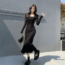 画像をギャラリービューアに読み込む, 韓国ファッション女っぽワンピース ロング丈 ジュアル フェミニンウエストフレンチフィッシュテールスカート
