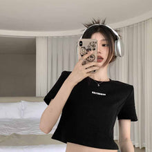 画像をギャラリービューアに読み込む, 夏中空愛半袖 Tシャツレタープリントスリムトップス韓国ファッション韓流 Tシャツ
