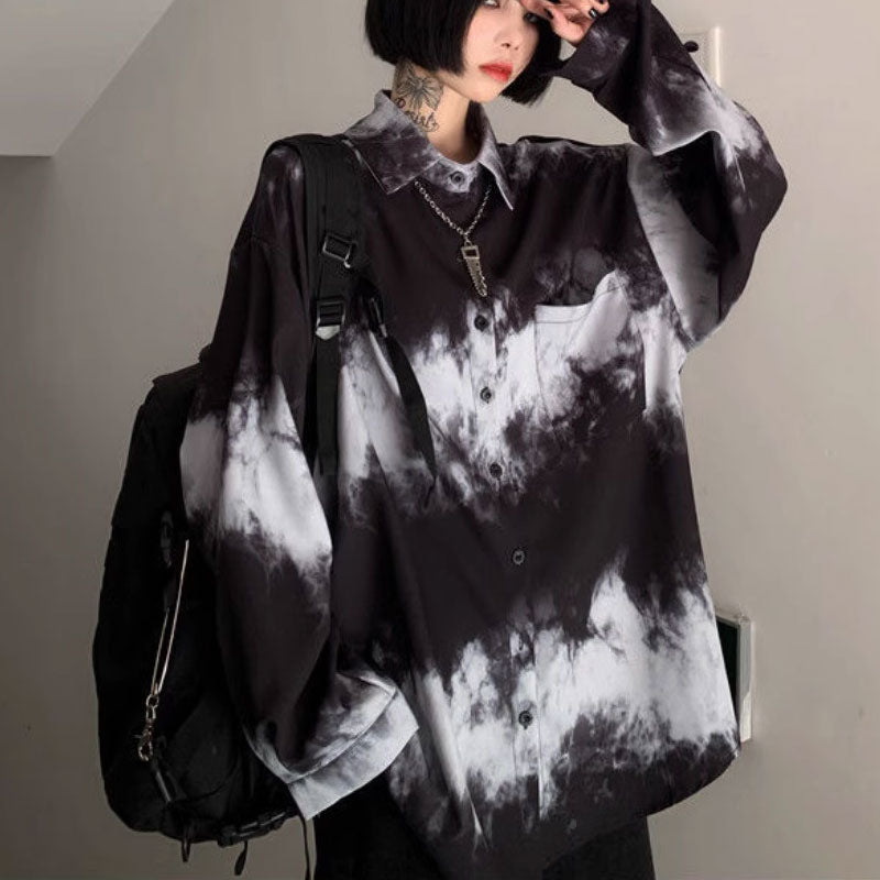 男女兼用ダークタイダイ長袖シャツ春秋原宿bfダンス洋服