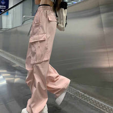 画像をギャラリービューアに読み込む, レトロルーズカジュアル薄型ハイウエストパンツ巾着オーバーオール韓国スタイルワイドレッグパンツ

