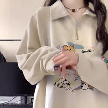 画像をギャラリービューアに読み込む, レトロカレッジラペル犬パーカーゆったりとした長袖かわいい漫画トップス原宿系ダンス洋服
